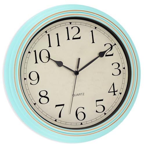Foxtop Retro Wall Clock Silent Battery Operated Clock, 14" Light Turquoise - color: Light Turquoise, size: 14 Inch