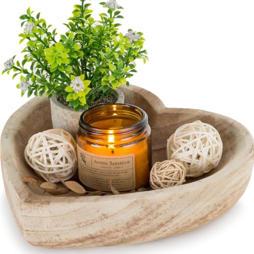 Hanobe 10" Heart Shaped Wood Decorative Bowl for Coffee Table Decor | Large Catchall Key Bowls for Living Room, Entryway Decor, Kitchen Table Centerpiece - size: 7.87 inches