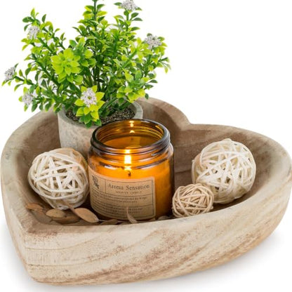 Hanobe 10" Heart Shaped Wood Decorative Bowl for Coffee Table Decor - size: 7.87 inches