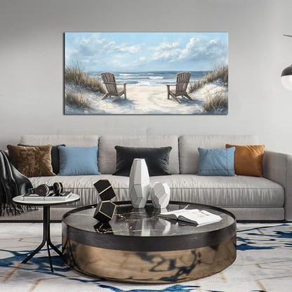 Ouzzlie Coastal Wall Art Light Blue Picture Art for Bedroom - color: Light Blue, size: 48"L x 24"W