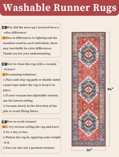 SERISSA 3x8 Washable Non Slip Boho Runner Rug for Hallway，Rust - color: Rust/Multi, size: 3' x 8' (Runner)