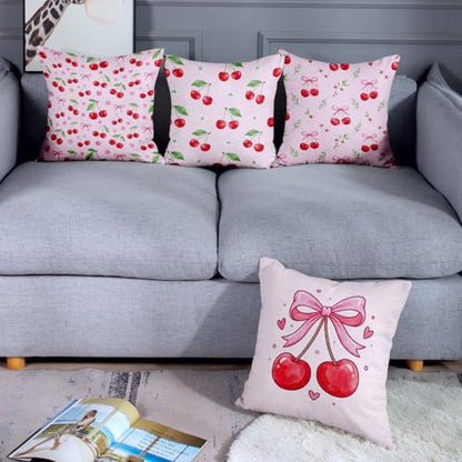 Throw Pillow Covers, Pink Kawaii, Set of 4, 18"x18" - color: Coquette Cherry