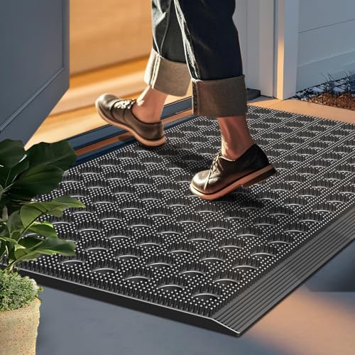 Mibao Front Door Mat, 17" X 29.5", Grey, Heavy Duty Dirt Trapping - color: Grey, size: 1'5" x 2'6" (Rectangular)