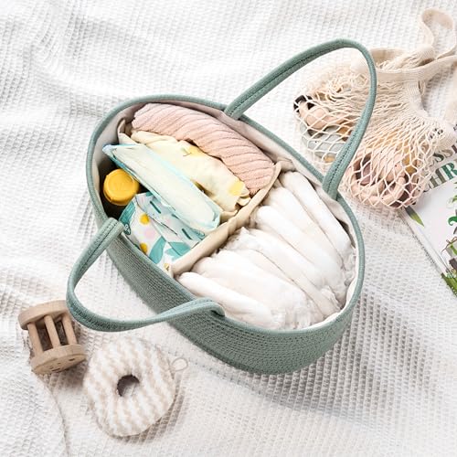 Diaper Caddy Organizer, Gift Basket for Baby Shower, Newborn Essentials - color: Sage Green, size: Small