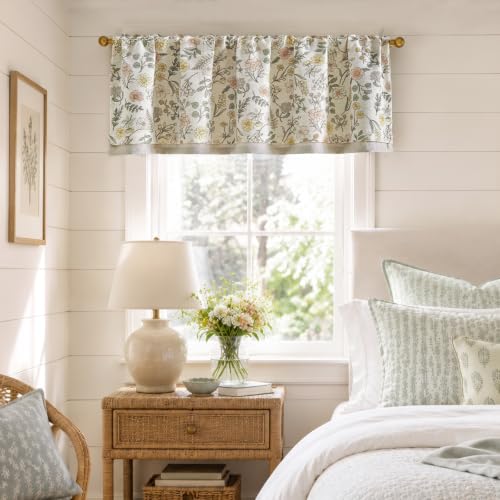 jinchan Maia Floral Linen Double Layer Valance 16 Inch 1 Panel White - color: Maia White on Linen, size: 50"W x 16"L (Pack of 1)