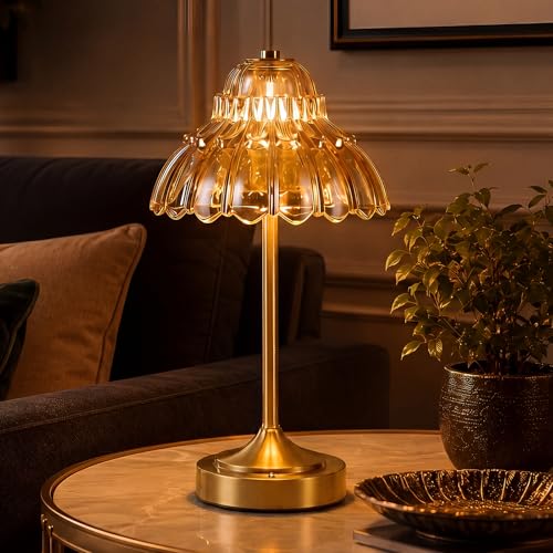 Flower Battery Operated Rechargeable Lamp Cordless, Petal, Amber - color: Amber-Petal