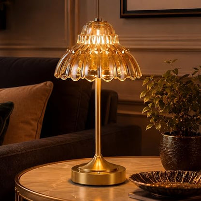 Flower Battery Operated Rechargeable Lamp Cordless, Petal, Amber - color: Amber-Petal