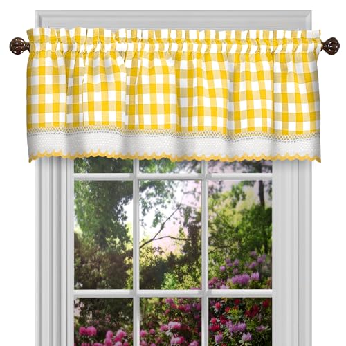 Buffalo Check Valance Curtains, 58 x 14 in, Yellow & White Plaid - color: Yellow, size: 58"W x 14"L (Pack of 1)