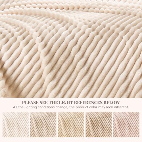 330GSM Ribbed Fleece Throw Blanket for Couch, Cream, 50"x70" - color: Cream, size: Throw XL(50"x70")