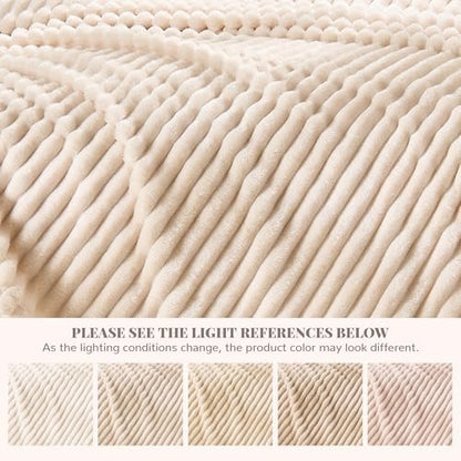 330GSM Ribbed Fleece Twin Blanket for Bed, Cream, 60"x80" - color: Cream, size: Twin(60"x80")
