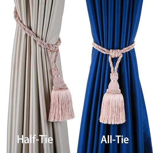 BEL AVENIR 2 Pack Curtain Tiebacks Tassel Drapery Tie-Backs Rope Holdbacks - color: Pink, size: 2 Pack
