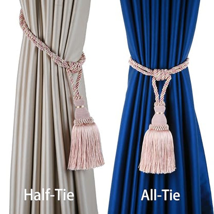 BEL AVENIR 2 Pack Curtain Tiebacks Tassel Drapery Tie-Backs Rope Holdbacks - color: Pink, size: 2 Pack