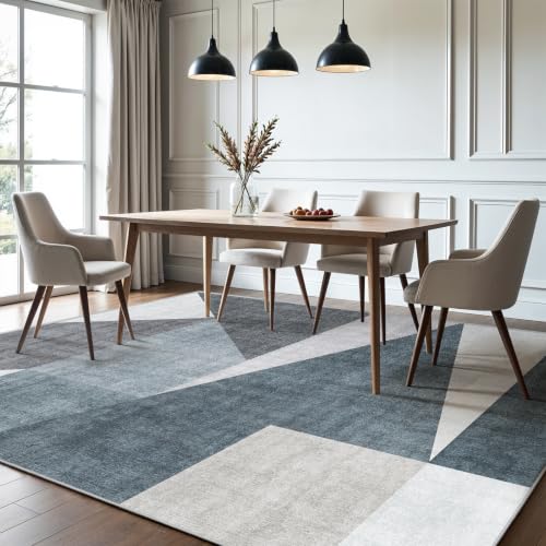 5x7 Washable Area Rug for Living Room - Non-Slip Geometric Rugs Blue Grey - color: Blue/Grey, size: 5' x 7' (Rectangular)