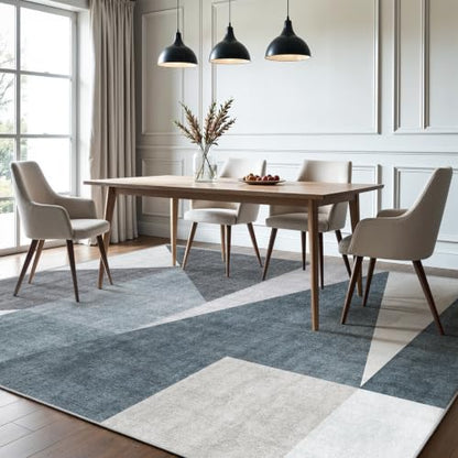 5x7 Washable Area Rug for Living Room - Non-Slip Geometric Rugs Blue Grey - color: Blue/Grey, size: 5' x 7' (Rectangular)