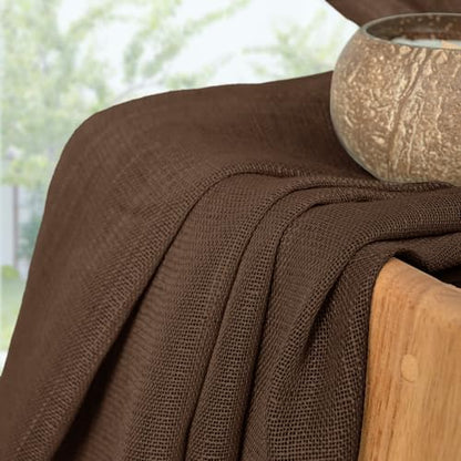 YoungsTex Brown Linen Semi Sheer Curtains 45 Inches Long 2 Panels - color: Brown, size: 42"W x 45"L (Pack of 2)