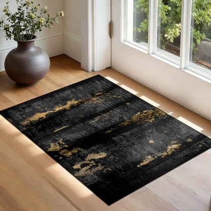 RELEANY Washable 2'x3' Abstract Area Rug for Living Room Black Gold - color: Black/Gold, size: 2' x 3' (Rectangular)