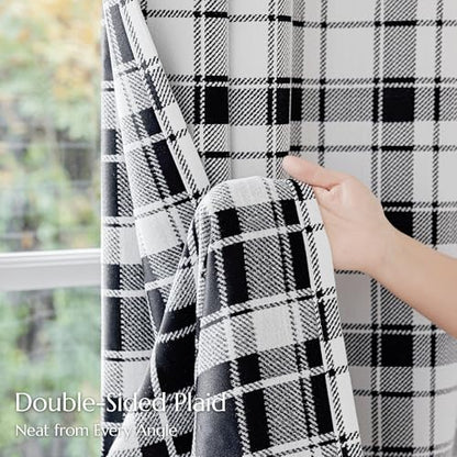 Beauoop Black White Plaid Jacquard Blackout Curtains Bedroom 52x96 2 Panels - color: Black and White, size: 52"W x 96"L (Pack of 2)