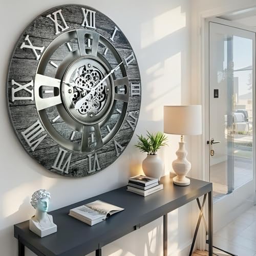 ImprovingLife The Gears Clock Real Moving Gear Wall Clock England Line (Carbon Grey, 24 inches (60 cm)) - color: Carbon Grey, size: 24 inches (60 cm)