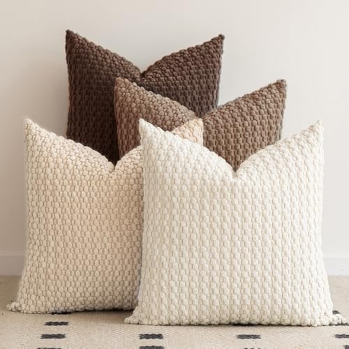 Decorative Corduroy Throw Pillow Covers for Couch 18x18 Neutral Cream Brown - color: Neutral Cream Espresso, size: 18" x 18" (Pack of 4)