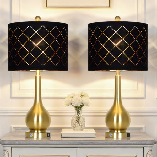 26" Gold Table Lamps Set of 2 for Bedroom Nightstand & Living Room - color: Black & Gold - 26"H