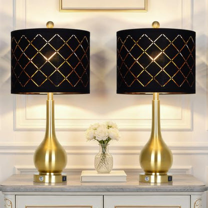 26" Gold Table Lamps Set of 2 for Bedroom Nightstand & Living Room - color: Black & Gold - 26"H