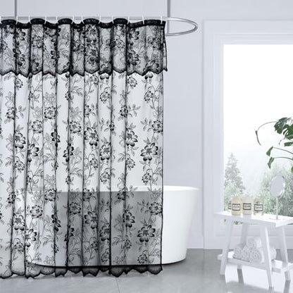 Black Lace Shower Curtain with Attached Valance, 72 x 72 Inch 1 Panel - color: Black, size: 72"W x 72"L (Pack of 1)