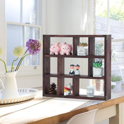 17.7x15.7-Inch Shadow Box Shelf 9-Slot Rustic Floating Shelves Larger Wall Mounted Shelf Lightweight Solid Wood Display Shelf Freestanding Farmhouse(9C-Rustic Walnut) - color: 9c-rustic Walnut, size: 1 PCS
