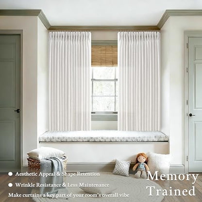 Short Beige White Linen Pinch Pleated Semi Sheer Curtains 63 Inch Long 50W - color: Beige White, size: 50"W x 63"L (Pack of 2)