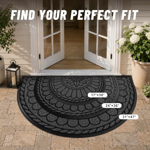 Mibao Half Round Door Mat, 47"x32", Grey, Non-Slip Welcome Entrance - color: Grey, size: 2'8" x 3'11" (Semicircular)