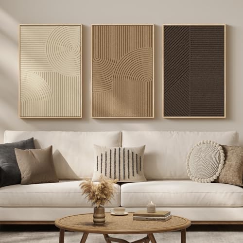 3D Textured Framed Neutral Abstract Wall Art Set, 3 Piece Modern Artwork - color: Neutral --B, size: 16"w X 24"h X 3pcs