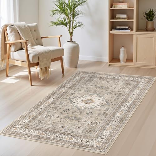 cotiled 3x5 Area Rug for Living Room, Washable, Traditional, Beige - color: Beige, size: 3' x 5' (Rectangular)
