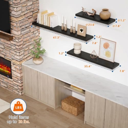 Black Floating Shelves 24 Inch, Modern Wall Hanging Book Shelf for Bedroom - color: Black, size: 24 x 8 Inch
