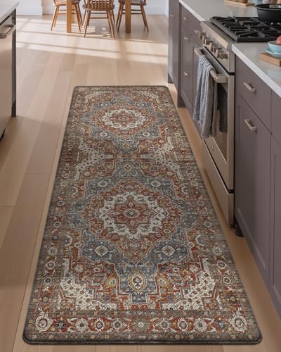 LUMI Kitchen Floor Mat Cushioned Anti Fatigue Runner Rug, 24"x59" - color: Rust Red & Blue, size: 59"L x 24"W x 0.4"Th