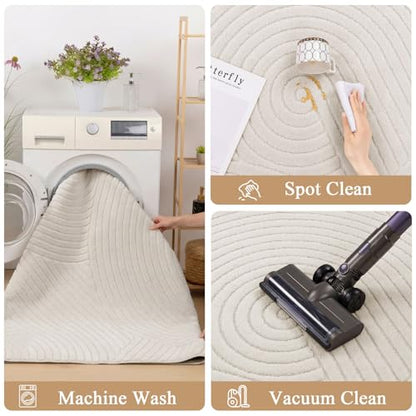 U'Artlines 5x7ft Washable Area Rug for Living Room, Beige - size: 5 x 7ft