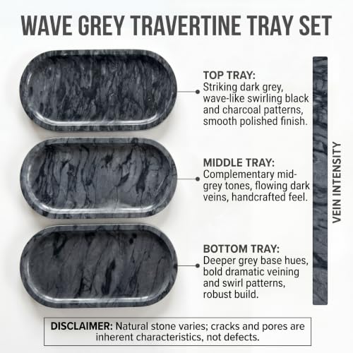 YKAJO Wave Grey Oval Marble Tray, 11.8x5.9 Vanity Perfume Organizer Dish - color: Wave Grey, size: 11.8" x 5.9" x 0.6"