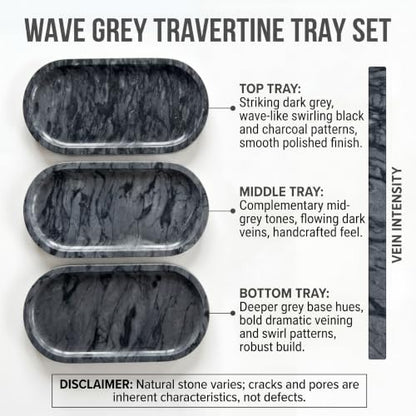 YKAJO Wave Grey Oval Marble Tray, 11.8x5.9 Vanity Perfume Organizer Dish - color: Wave Grey, size: 11.8" x 5.9" x 0.6"