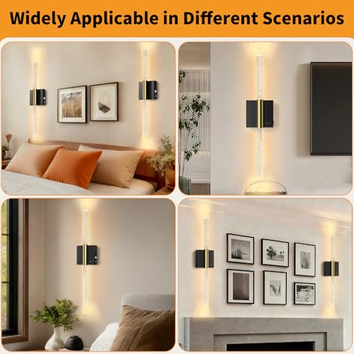 Battery Operated Sconces Set of 2, 28in Rechargeable Wireless Wall Lights - color: Black