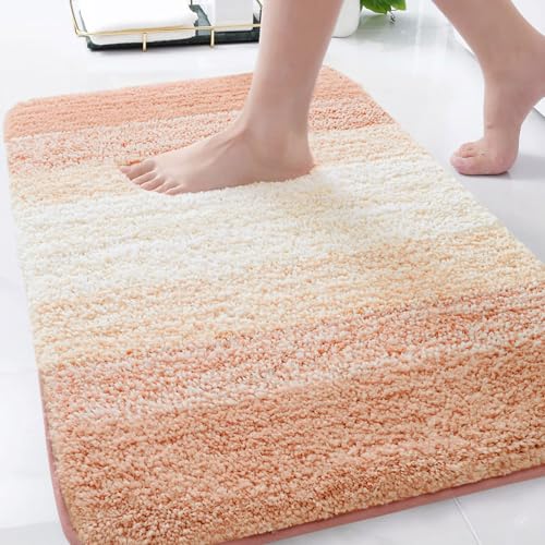 Arotive Microfiber Bathroom Rugs, Shaggy Soft Absorbent Bath Rug, 34x21 - color: Peach, size: 34" X 21"