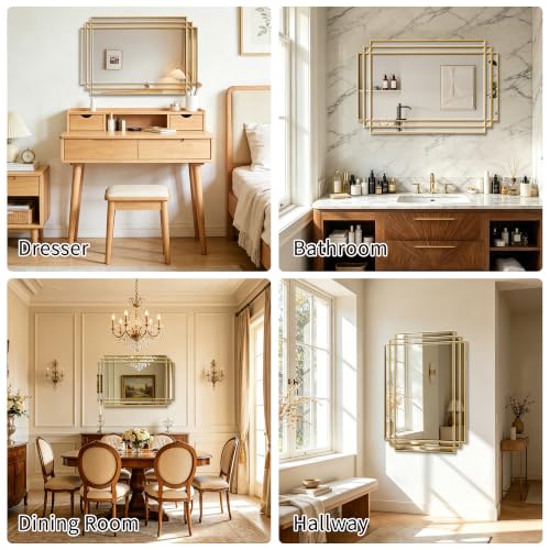 36"x24" Rectangle Beveled Wall Mirror with Gold Geometric Frame - color: Gold, size: 36"L x 24"W