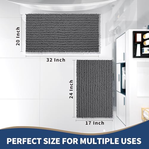 Yimobra Bathroom Rugs Sets 2 Piece, Super Absorbent Bath Mat Set, Dark Grey - color: Dark Grey, size: 32''x20''+24''x17''