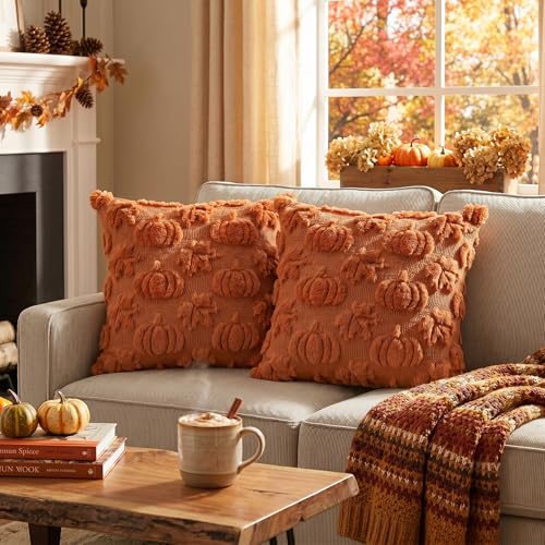 AVOIN colorlife Caramel Pumpkin Fall Throw Pillow Covers 20x20 Inch - color: Caramel Maple, size: 20" x 20" (Pack of 2)