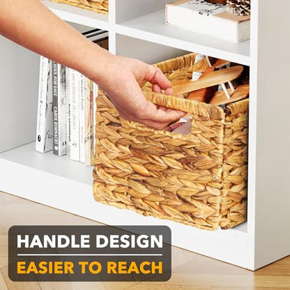 SpaceAid 6 Pack Wicker Basket, Storage Baskets for Organizing, Woven Rattan Basket with Handles for Shelves, Water Hyacinth Large Cube Organizer Storage Bin, 13x8.2x7 inch, Natural - size: 6-Pack, 13x8.2x7in