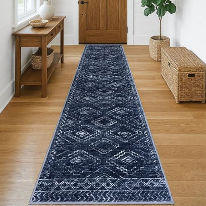 KILOCOCO Washable Runner Rug 2x10 Non Slip Runners for Hallway, Dark Blue - color: Dark Blue, size: 2' x 10' (Runner)
