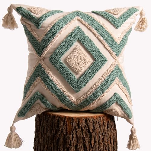 lifein 18x18 Pillow Covers-Throw Pillow Cover Tufted Boho Jacquard Pillow Covers Farmhouse Decorative Pillow Cover Pillow Cases for Gift Couch Sofa Bed Chair Living Room Home Decor - color: D-qr715(1 Pack Without Pillow Insert), size: 18" x 18" (Pack of 1