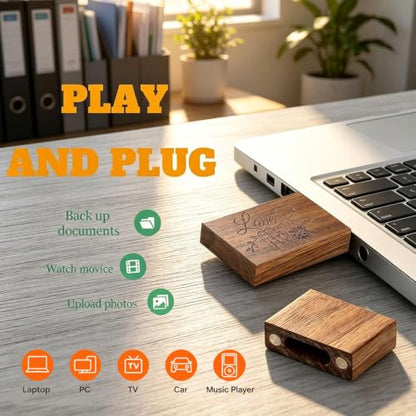 Wooden USB Flash Drive 32GB USB3.0 Wedding Flash Drive with Box - color: Walnut(WED Block USB+box-L), size: 32GB-3.0