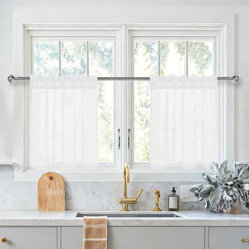 DWCN White Faux Linen Sheer Curtains, 2 Panels, 36x36 Inch - color: White, size: 36"W x 36"L (Pack of 2)