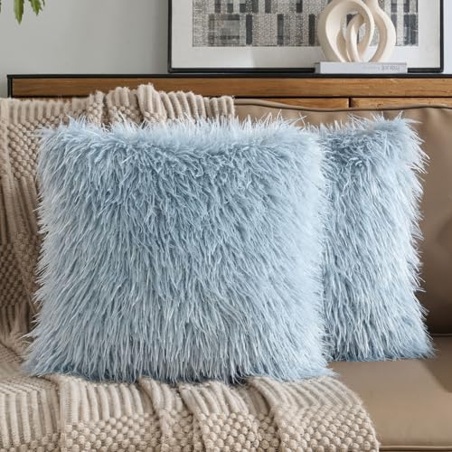 FUTEI Pack of 2 Faux Wool Throw Pillow Covers 18x18 Inch, Dusty Blue - color: Dusty Blue