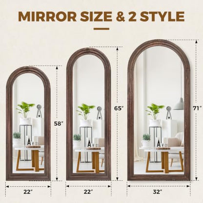 58x22 Arched Full Length Mirror, Solid Wood 3 Layer Frame, Brown - color: Brown-3 Layer-ar Frame, size: 57.9"L x 21.9"W