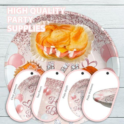 Grencian 96Pcs Rose Gold 14th Birthday Party Decorations, Serves 24 - style: Rose Gold 14th Birthday