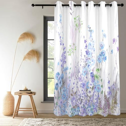 Watercolor Purple Blue Wildflower Window Curtains 2 Panels 45" L x 29" W - color: Light Purple, size: 29"W x 45"L (Pack of 2)